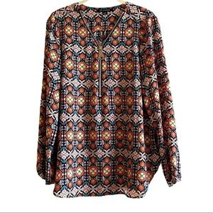 ZAC & Rachel Floral Long Sleeve Half Zip Blouse